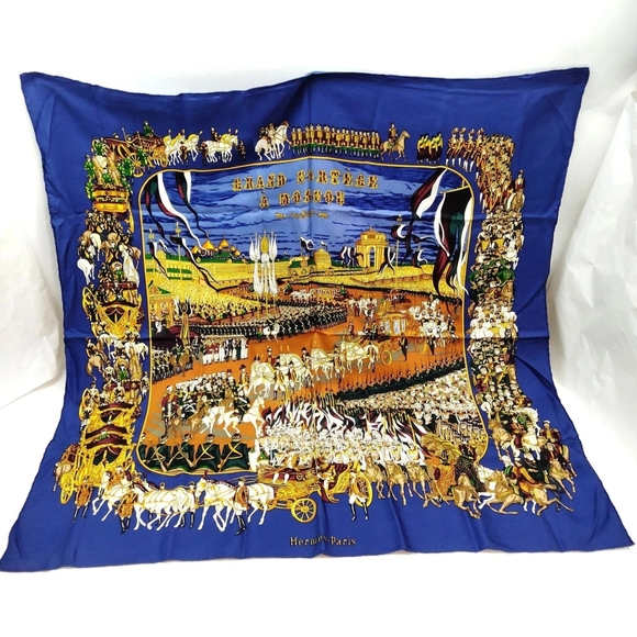 Hermes Scarf Carre 90 Navy Blue 100% Silk mon-447-09012025 - Picture 1 of 9